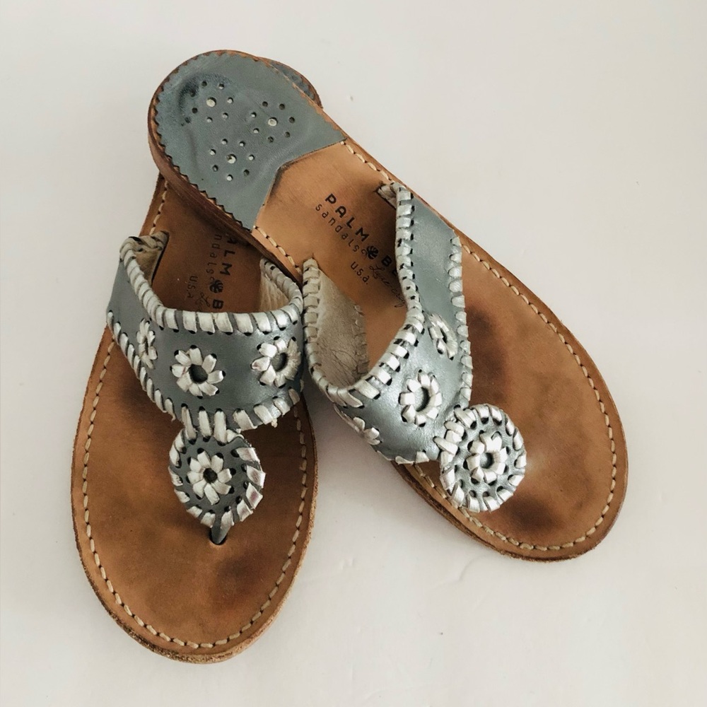 Palm Beach Sandals Silver Leather Thong Sandals 7